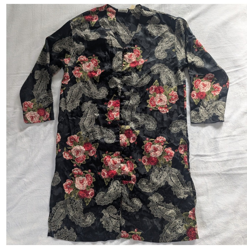 VTG‎ Kathryn Women's Black Floral Paisley Kimono Robe Duster Tunic Whimsigoth